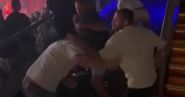 Queensland Police told Daily Mail Australia several men were thrown out of the Jai Opetaia fight night at the Gold Coast Convention Centre after engaging in a shocking brawl (pictured)