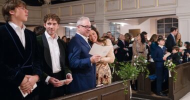 Talk about a dream location... Kirstie Allsopp's joy as she ties the knot with property tycoon Ben Andersen inside Love Actually chapel