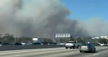 Terrified residents trapped in gridlock traffic as they try to escape LA wildfires after flames surround celeb enclave