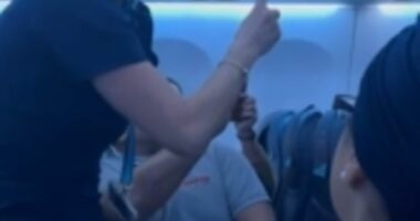 The moment a brave flight attendant lets rip at a group of abusive passengers causing mayhem on way to Lanzarote