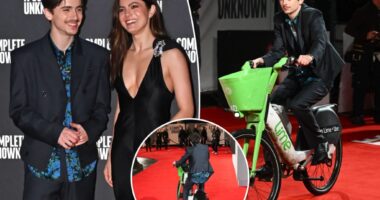 Timothée Chalamet e-bikes his way to the UK premiere of ‘A Complete Unknown’ – PHOTOS