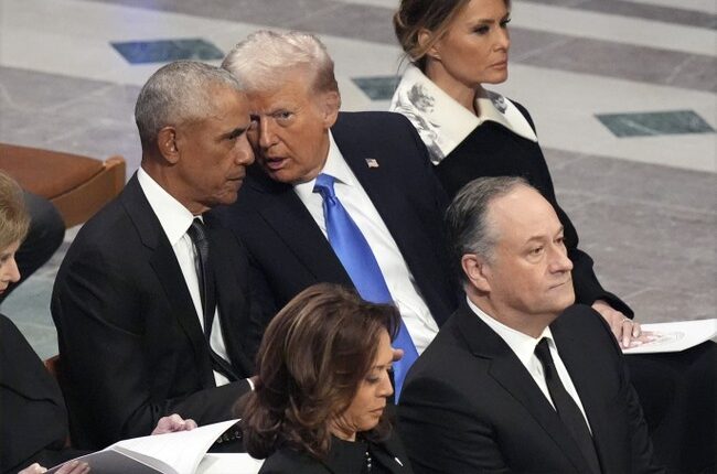 WATCH: Priceless Moments Between Obama, Trump, Pence, Jill and Kamala at Carter Funeral