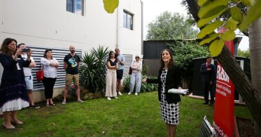 Australians who bought a house during the property boom are more at risk of suffering a bigger loss if they sell in the coming year than apartment owners, a top real estate expert says (pictured is an auction at Hurlstone Park in Sydney last year)