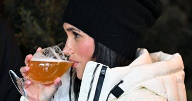 Prince Harry and Meghan sip on beers at Invictus Games welcome party in Whistler before Meghan is caught off guard by her husband joking to the crowd that she will sing on stage