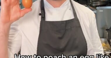 A video (pictured) posted on Fallow Restaurant in London's TikTok page showed a top tip for creating the perfect poached egg