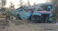 At least seven killed and 15 injured as bus plunges into 200ft gorge after slamming through barrier