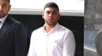 Amateur boxer Adam Abdallah (right) arrives at the Downing Centre Local Court, in Sydney, Wednesday, February 26, 2025. (AAP Image/Dean Lewins)