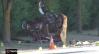 Two couples are understood to have been riding on a rented four-seater pedal powered quad bike along Puruatanga Road in Martinborough Thursday morning when it was rammed by a car from behind