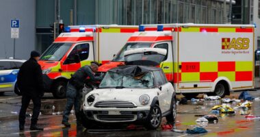 Car drives into crowd of people leaving at least 20 injured in Munich - hours before US Vice President and Zelensky arrive for security conference