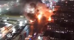 Chilling aerial footage shows debris scattered across Philadelphia street where plane crash ignited fireball