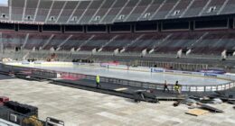 Crews prepare ice rink for NHL Stadium Series at the 'Shoe