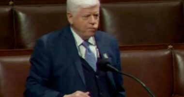 Distressing moment Democratic lawmaker John Larson, 76, chokes on words & freezes mid speech sparking health concerns