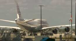 Donald Trump tours Boeing 747 plane to highlight aircraft maker's delay in delivering a new Air Force One presidential plane