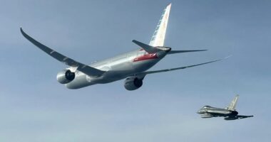 Dramatic moment American Airlines plane diverted to Rome and is escorted by fighter jets after mid-air bomb scare