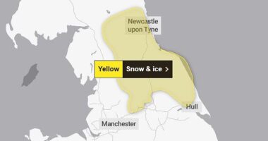 Frozen February continues! Map reveals where freezing rain, snow and ice set to hit Britain within HOURS as  yellow weather warning issued