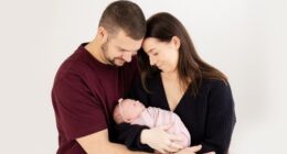 Clayton and Jemma James with their daughter Ella.