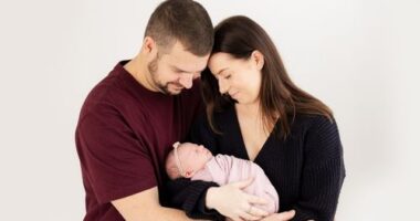 Clayton and Jemma James with their daughter Ella.