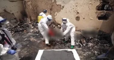 Horrifying video shows charred bodies inside female prison block where hundreds of women were raped before being burnt alive