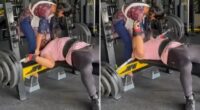 Horror moment bodybuilder gets TRAPPED with 165kg weight crushing his neck as tiny wife desperately tries to save him