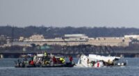 In this image provided by the U.S. Coast Guard, wreckage is seen in the Potomac River near Ronald Reagan Washington National Airport, Thursday, Jan. 30, 2025, in Washington. (Petty Officer 2nd Class Taylor Bacon, U.S. Coast Guard via AP)