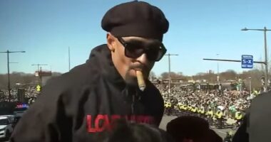 Jalen Hurts puffs cigar as Eagles heroes begin wild Super Bowl parade celebrations in Philadelphia