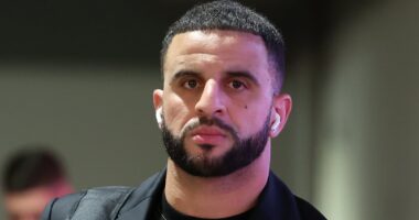 Kyle Walker arrives at the San Siro as England full back expected to make his debut for AC Milan against city rivals Inter TONIGHT - with his wife Annie Kilner set to be in the crowd to support him