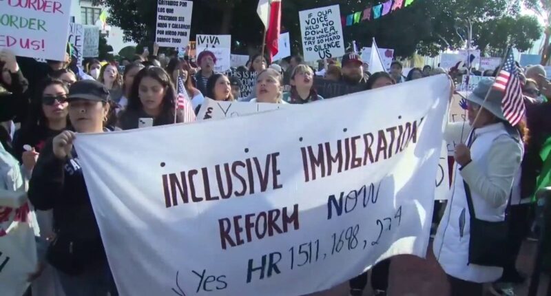 LA freeway blocked by anti-deportation protesters in response to Trump's crackdown on illegal immigration