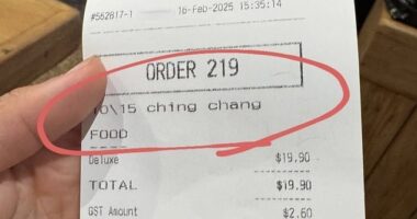 A receipt (pictured) named a Fergburger customer 'ching chang' last Sunday afternoon