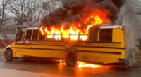 School bus becomes engulfed in flames in Cleveland Heights: See the photos