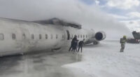 Shocking moment Delta plane crash passengers escape jet that flipped upside down on Toronto Pearson runway