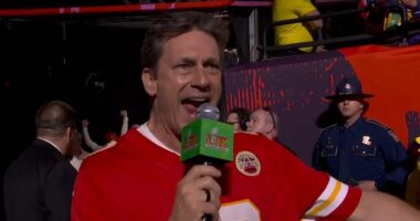 Super Bowl fans call out Jon Hamm for sounding worse for wear while announcing KC Chiefs: 'The voice crack!'