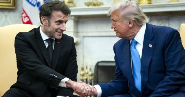 Trump and Macron's THREE awkward handshakes go viral as French President's Gallic charm wins a 'breakthrough' on Ukraine peace deal 