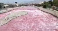 Watch as chilling footage shows major river mysteriously turn BLOOD RED – but officials insist: ‘You can drink it’