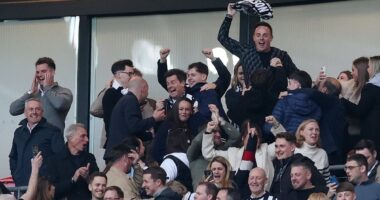 Ant and Dec jump for joy as duo celebrate Newcastle's Carabao Cup win against Liverpool at Wembley - after their beloved club ended 70-year domestic trophy drought