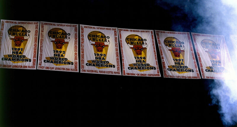 Chicago Bulls championship banners damaged by Disturbed heavy metal rock concert fire pyrotechnics at United Center