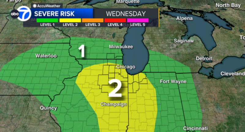 Chicago, Illinois severe weather outlook tomorrow includes threat of strong thunderstorms, snow to follow