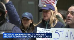 Chicago protest: Federal workers rally outside Kluczynski Federal Building in Loop, protesting DOGE job cuts