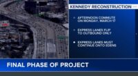 Chicago traffic: I-90/94 Kennedy Expressway lane closures for Phase 3 begin Monday, March 17 through Fall 2025, IDOT says