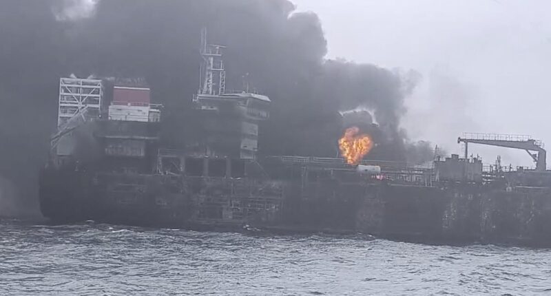 Could ship that hit US tanker have been hacked? White House refuses to rule out foul play as 140,000 tonnes of jet oil burns in sea off Yorkshire