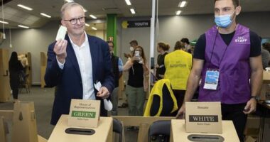 Anthony Albanese casts his vote in the 2022 election.