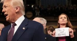 Dem holds up ‘This is not normal’ sign behind Trump as he enters, gets ripped up by GOP lawmaker 