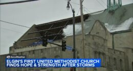 Elgin, Illinois storm damage: Severe weather rips off roof of First United Methodist Church, originally destroyed by 1920 tornado