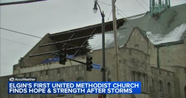 Elgin, Illinois storm damage: Severe weather rips off roof of First United Methodist Church, originally destroyed by 1920 tornado