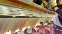 Horror moment terrifying fire breaks out in plane cabin as panicked flyers desperately try to douse flames at 30,000ft