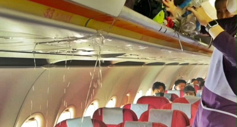 Horror moment terrifying fire breaks out in plane cabin as panicked flyers desperately try to douse flames at 30,000ft