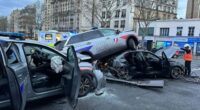 Horror moment thug crashes in high-speed police chase before cop cars smash into vehicle & fly through air injuring 13