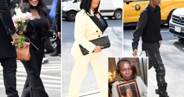 Notorious B.I.G.’s exes Lil Kim and Faith Evans reunite at funeral for rapper’s mother, Voletta Wallace