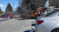 Plane crashes into retirement village parking lot & bursts into flames with emergency services rushing to the scene