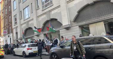 Pro-Palestine supporters hold rally for barefoot Big Ben protester who clung to London landmark for 16 hours