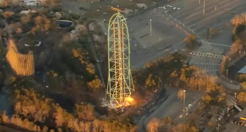 Shocking moment former world's tallest roller-coaster IMPLODES after troubled history